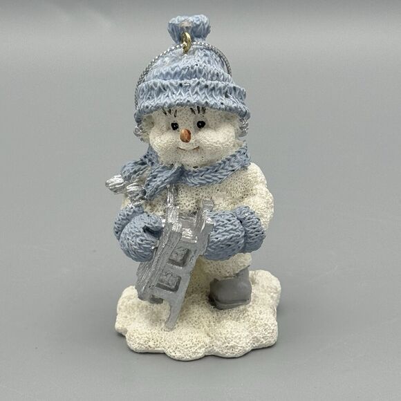 Vtg Encore Group Sleddin Snowman Christmas Ornament 1999 Seaonal Snow Buddies - Picture 1 of 8